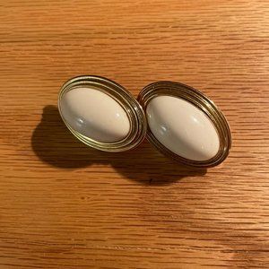 Monet Inspired Gold and Cream Enamel Oval Earrings